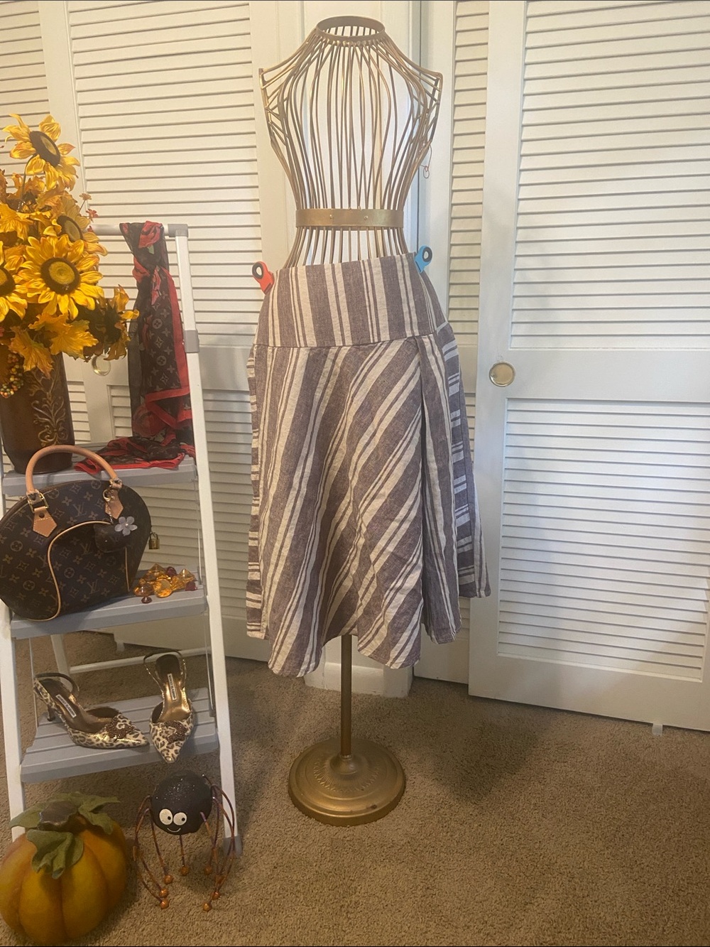 GAP Striped Midi Skirt in Taupe and White